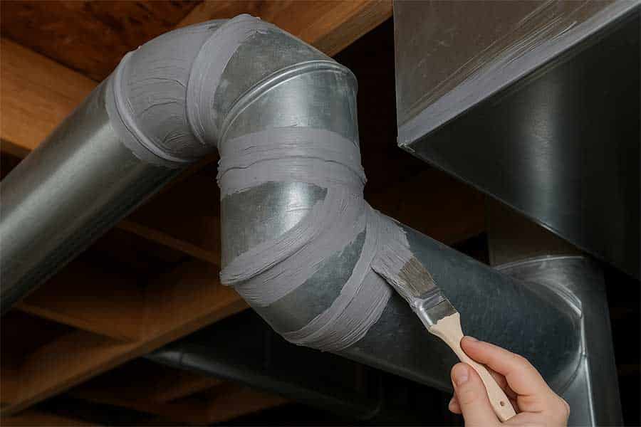 Technician sealing air ducts in Phoenix AZ home